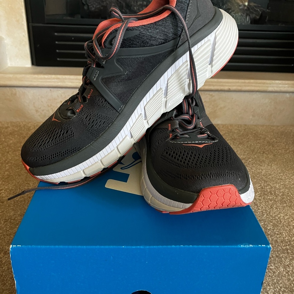 Hoka One One Black and Red Sneakers with Cushioned Midsole
